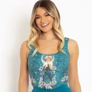 Blackmilk Alphonse Mucha MOON AND STARS TEAL CORSET TOP Size 18 NWT